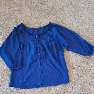 AEO Royal Blue 3/4 Sleeve Knifepleat Top